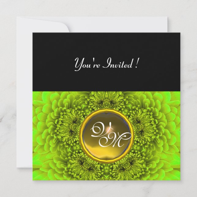 GREEN  DAHLIA, TOPAZ ,bright green black yellow Invitation (Front)