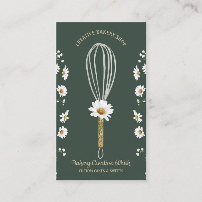 Green Daisy Bakery Rustic Whisk Floral Business Card (Front)
