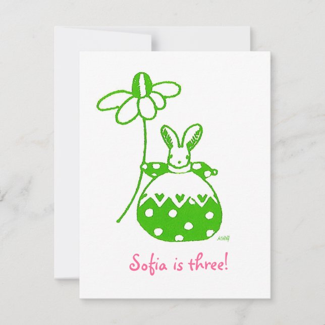 green daisy bunny birthday invitation (Front)