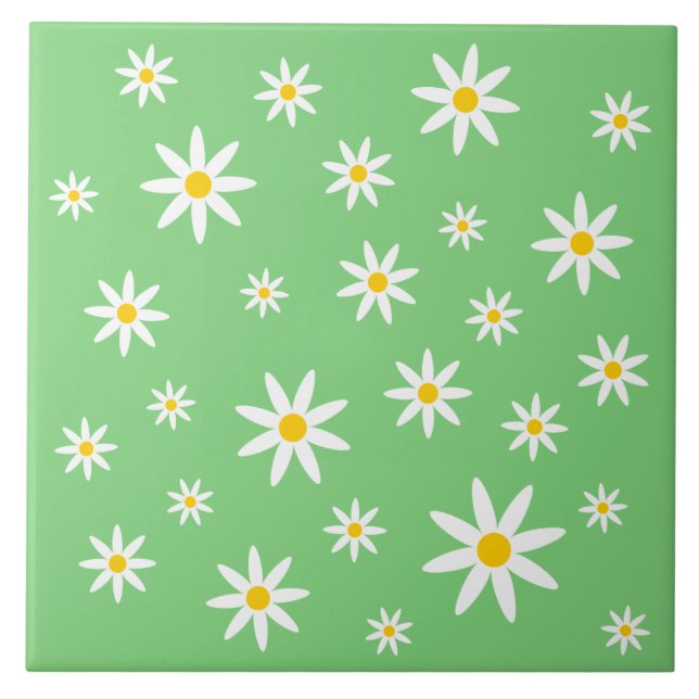 Green Daisy Ceramic Tile (Front)