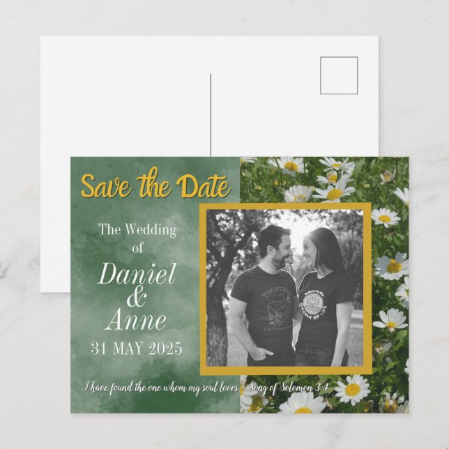 Green Daisy Christian Save The Date Postcard (Front/Back)