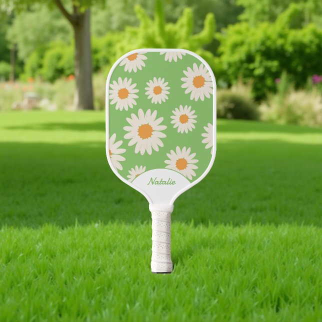 Green Daisy Floral Retro Pickleball Paddle (Creator Uploaded)