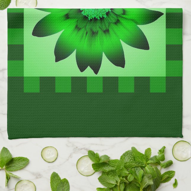 Green Daisy Flower #2 Kitchen Towel (Folded)