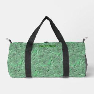 Green Daisy Flower Art Pattern Personalised Duffle Bag