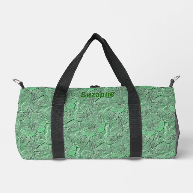 Green Daisy Flower Art Pattern Personalised Duffle Bag (Front)