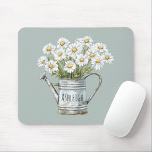 Green Daisy Flowers Mouse Mat