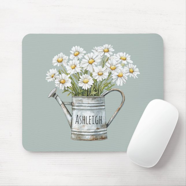 Green Daisy Flowers Mouse Mat (With Mouse)