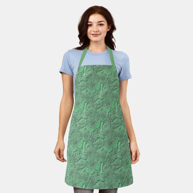 Green Daisy Flowers Nature Art Pattern     Apron (Worn)