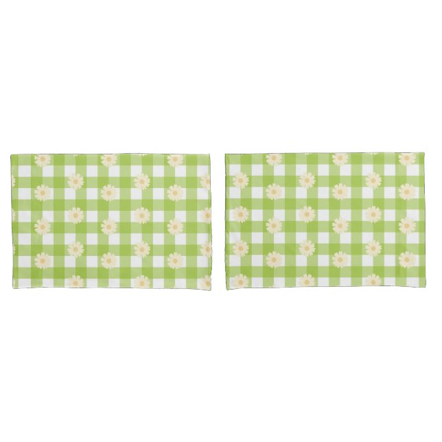 Green Daisy Gingham Pattern Pillowcase (Front-Set)
