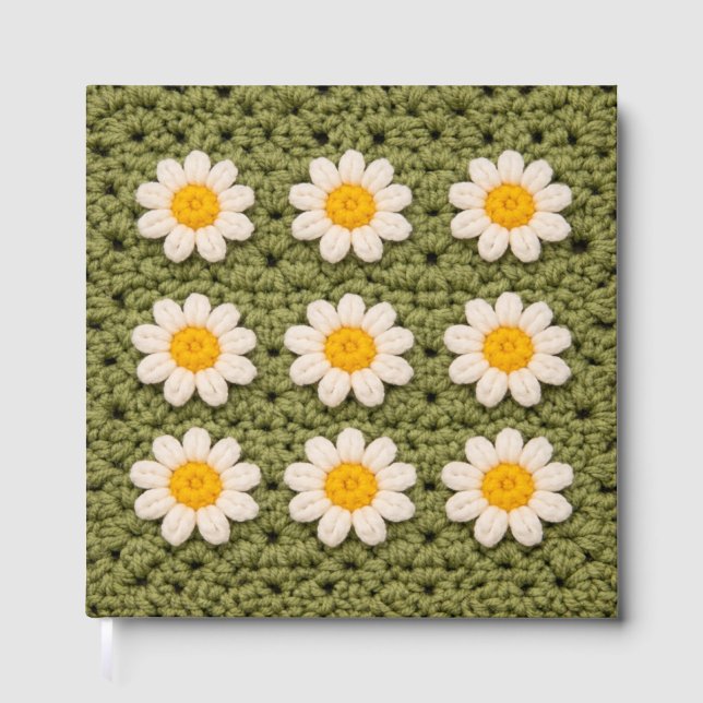 Green Daisy Granny Square Crochet Pattern Floral Guest Book (Front)