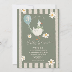Green Daisy Little Silly Goose Boy 3rd Birthday Invitation