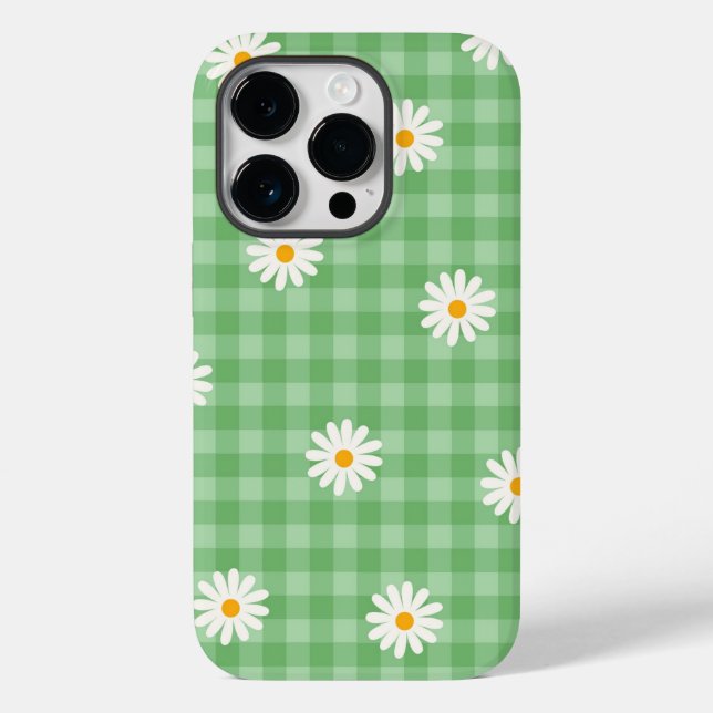 Green Daisy Plaid Gingham Check Flower Pattern Case-Mate iPhone Case (Back)