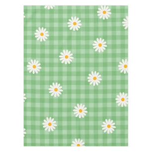 Green Daisy Plaid Gingham Check Flower Pattern Tablecloth