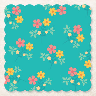 Green Daisy Vintage Bouquet Pattern  Paper Coaster