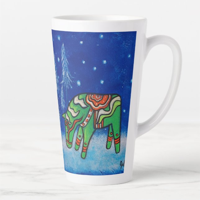 Green Dala Horse Whimsical Art Latte Mug (Right)