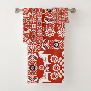 Green Dala Swedish Horse Print Bath Towel Set