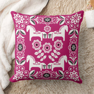 Green Dala Swedish Horse Print Cushion