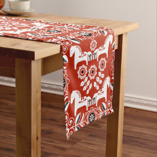 Green Dala Swedish Horse Print Long Table Runner