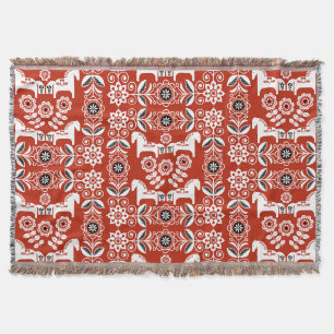 Green Dala Swedish Horse Print Throw Blanket