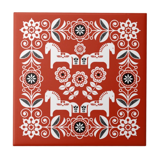 Green Dala Swedish Horse Print Tile (Front)