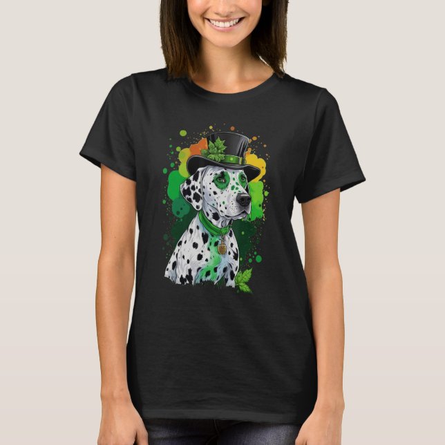 Green Dalmatian shamrock on St Patricks Day Dalmat T-Shirt (Front)
