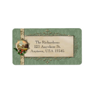 Green Damask and Country Christmas Label