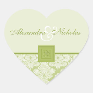 Green Damask and Quatrefoil Cross Wedding Stickers