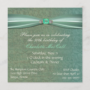 Green Damask Birthday invitation