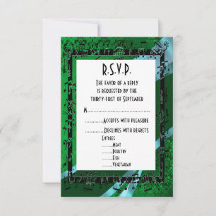 Green damask black formal wedding R.S.V.P RSVP Card
