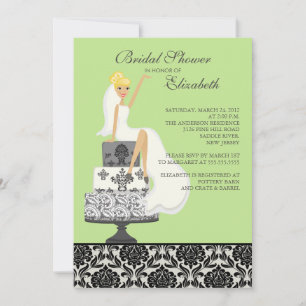 Green Damask Blonde Bride Bridal Shower Invitation