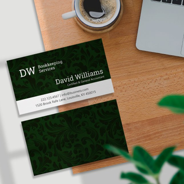 Green Damask Bookkeeping/Accounting Business Card (Creator Uploaded)