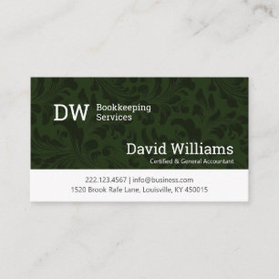 Green Damask Bookkeeping/Accounting Business Card