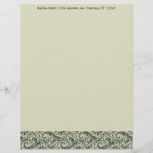 Green Damask Border Stationery Paper Custom Letterhead