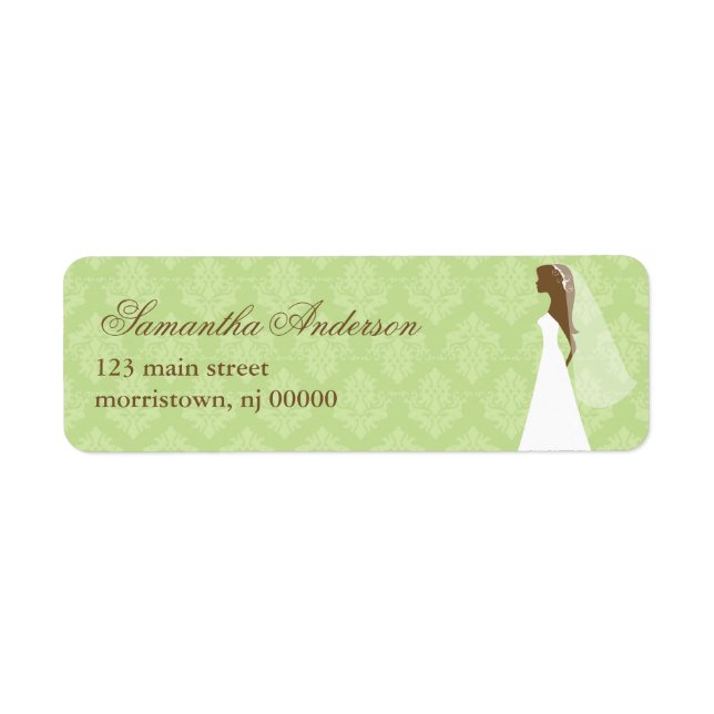 Green Damask Bridal Shower Address Labels (Front)