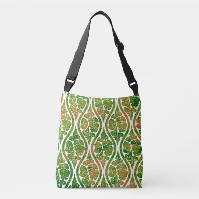 Green Damask Crossbody Bag (Front)