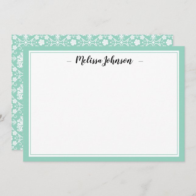 Green Damask French Design Personalised Card (Front/Back)