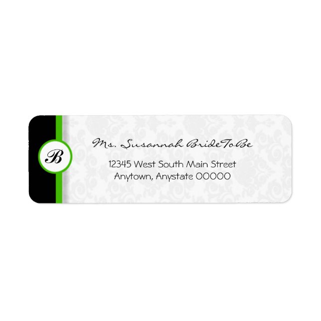 Green Damask Monogram Address Label (Front)