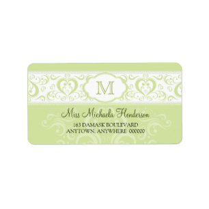 Green Damask Monogram Address Label