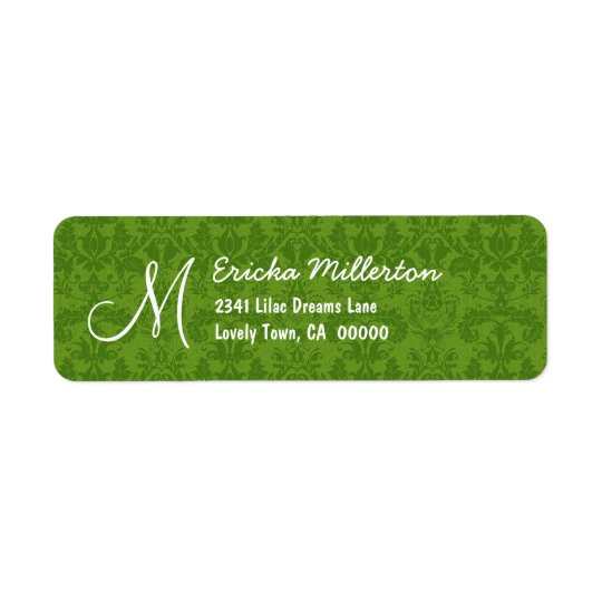Green Damask Monogram M No 001 Address Label