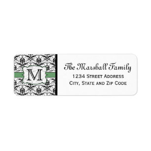 (Green) Damask Monogram Return Address Labels