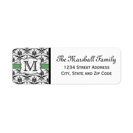 (Green) Damask Monogram Return Address Labels