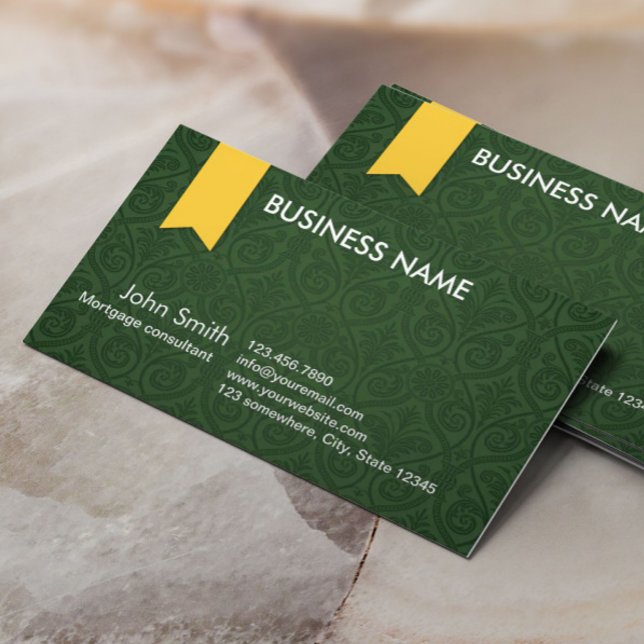Green Damask Mortgage Agent Business Card (Creator Uploaded)