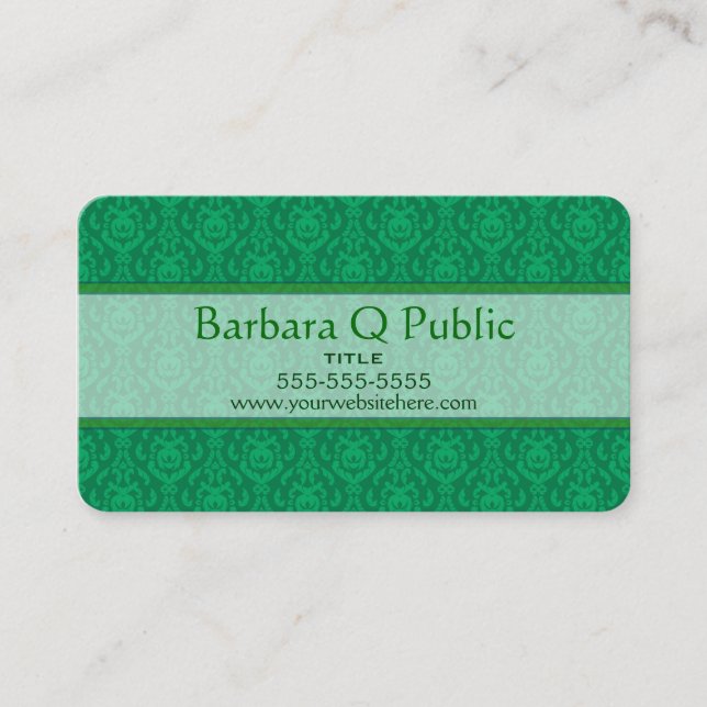 Green Damask Pattern Business Card (Front)