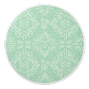 Green damask pattern ceramic knob