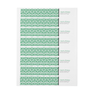 Green Damask Pattern Graduation Wrap Around Label