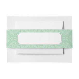 Green damask pattern invitation belly band