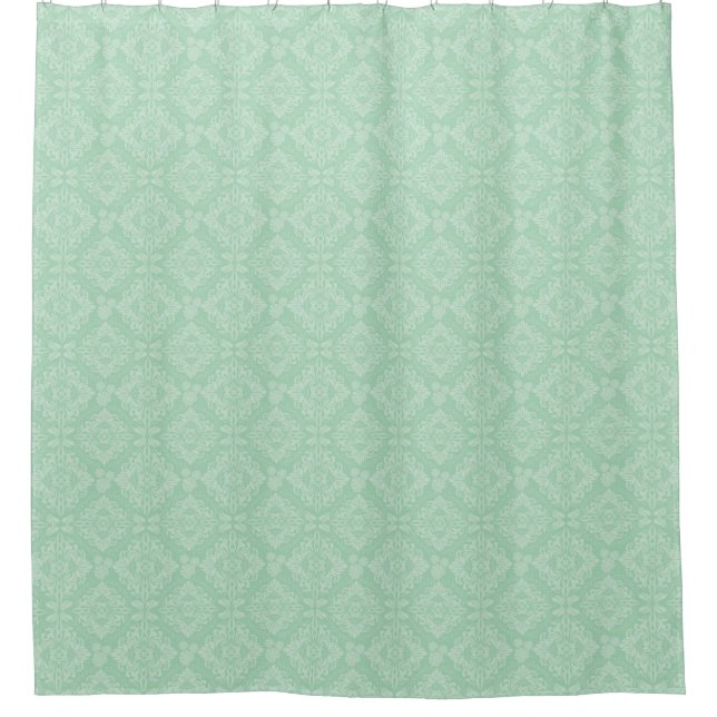 Green damask pattern shower curtain (Front)