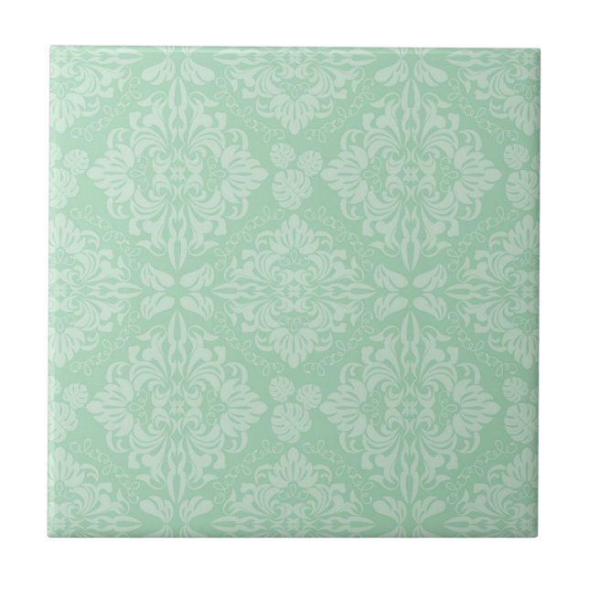 Green damask pattern tile (Front)