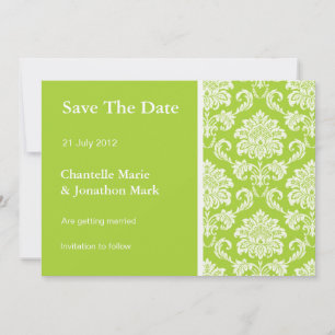 Green Damask Save The Date Card