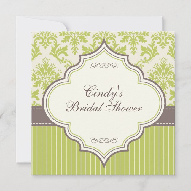 Green Damask & Stripe Bridal Shower Invitation (Front)